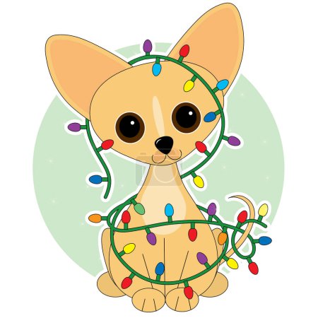 Illustration for Cute cartoon dog in christmas tree. - Royalty Free Image