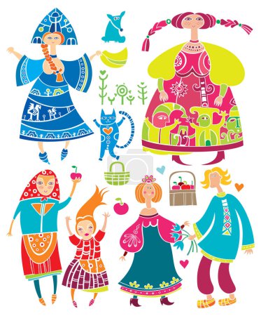 Téléchargez les illustrations : Ensemble vectoriel de caractères folkloriques en russe - en licence libre de droit