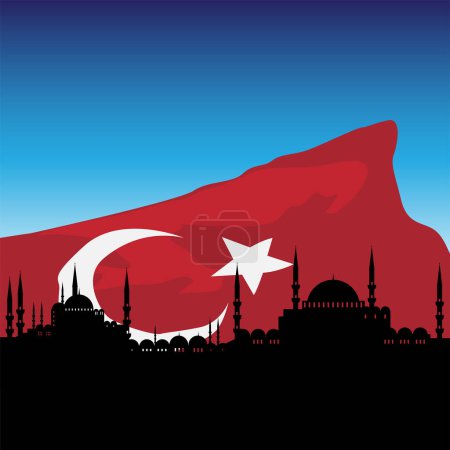 Illustration for Turkey flag and city background - Royalty Free Image
