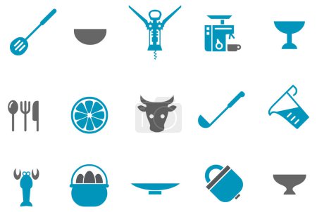 Téléchargez les illustrations : Ensemble vectoriel d'icônes barbecue sur fond blanc - en licence libre de droit