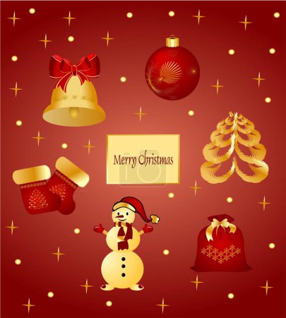Ilustración de Tarjeta de felicitación de Navidad con decoración, ilustración vectorial. - Imagen libre de derechos