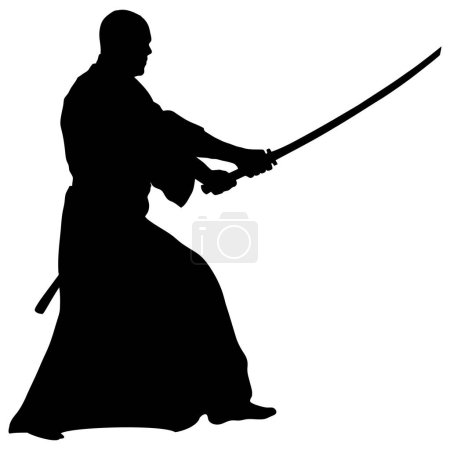 Ilustración de Samurai con espada silueta vector ilustración - Imagen libre de derechos