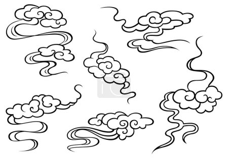 Téléchargez les illustrations : Jeu de fumée nuageuse, illustration vectorielle, conception de doodle - en licence libre de droit
