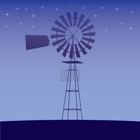 Téléchargez les illustrations : Moulin à vent dans le ciel nocturne - en licence libre de droit