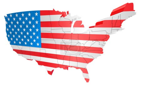 Téléchargez les illustrations : Carte de l'Amérique avec le drapeau américain - en licence libre de droit