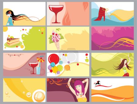 Ilustración de Conjunto de tarjetas de verano y vacaciones - Imagen libre de derechos