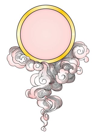 Ilustración de Marco redondo de oro vintage y cinta rosa con rizos dorados. ilustración vectorial - Imagen libre de derechos