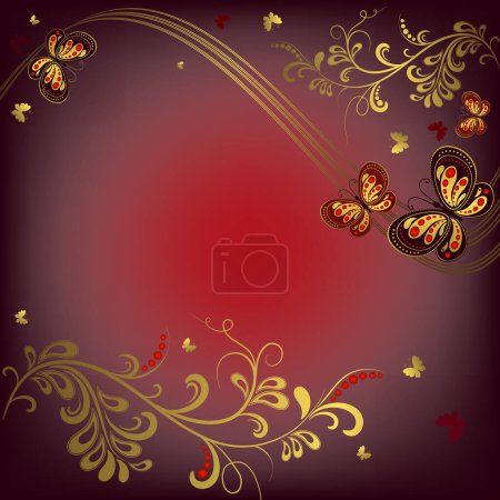 Illustration for Red background with a butterfly - Royalty Free Image
