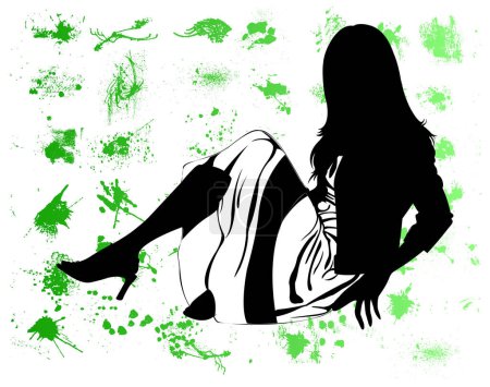 Téléchargez les illustrations : Fille vectorielle dans une robe verte sur un fond blanc - en licence libre de droit