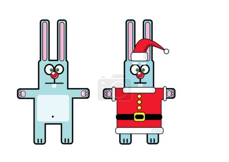 Téléchargez les illustrations : Mignon dessin animé lapin de Noël avec Père Noël claus - en licence libre de droit