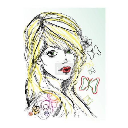 Illustration for Sketch of fashion model with beautiful girl - Royalty Free Image