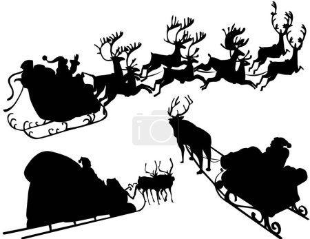 Téléchargez les illustrations : Ensemble vectoriel de silhouettes de traîneau de Noël isolées sur fond blanc - en licence libre de droit