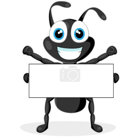 Illustration for Cartoon ant character with sign board, vector illustration - Royalty Free Image
