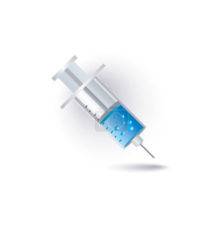 Illustration for Vector illustration of vaccine syringe with needle and blue liquid on white background - Royalty Free Image