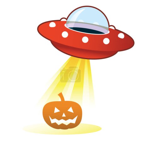Téléchargez les illustrations : Vol ufo avec halloween citrouille - en licence libre de droit