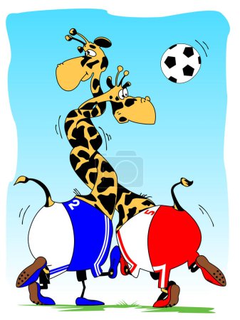 Ilustración de Animales de dibujos animados futbolistas con pelota - Imagen libre de derechos