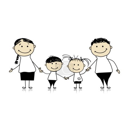 Téléchargez les illustrations : Famille heureuse avec enfants, illustration vectorielle - en licence libre de droit