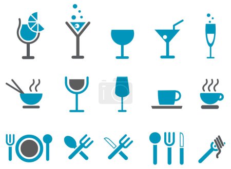 Téléchargez les illustrations : Boissons et icônes de boissons ensemble, illustration vectorielle - en licence libre de droit
