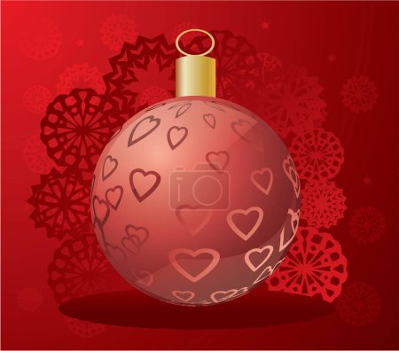 Téléchargez les illustrations : Joyeux Noël carte avec boule et coeurs. vecteur - en licence libre de droit