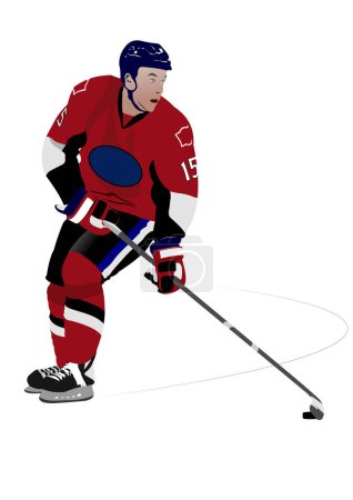 Téléchargez les illustrations : Joueur de hockey sur fond blanc, illustration vectorielle - en licence libre de droit