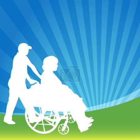 Téléchargez les illustrations : Femme handicapée en fauteuil roulant illustration vectorielle - en licence libre de droit