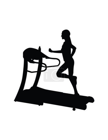 Illustration for Woman running with treadmill silhouette - Royalty Free Image