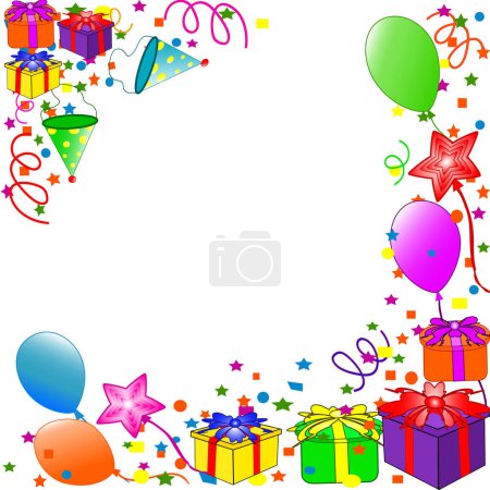 Illustration for Birthday party background with balloons and confetti, vector - Royalty Free Image