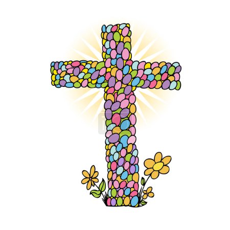 Téléchargez les illustrations : Croix chrétienne avec fleurs - en licence libre de droit
