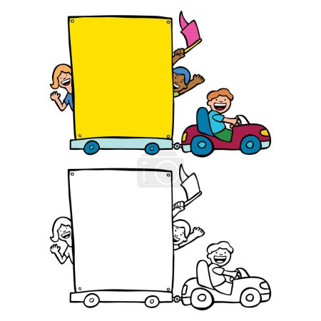 Téléchargez les illustrations : Enfants jouant en voiture. illustration de dessin animé - en licence libre de droit