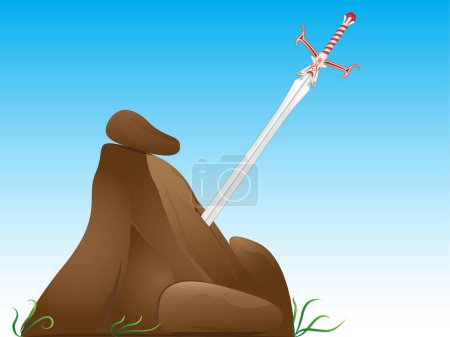 Illustration for Sword with rock, illustration, vector on white background. - Royalty Free Image