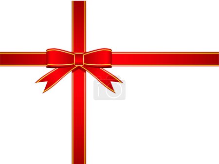 Téléchargez les illustrations : Ruban rouge de Noël avec noeud en or - en licence libre de droit