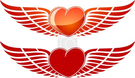 Téléchargez les illustrations : Coeur rouge sur fond blanc avec des ailes - en licence libre de droit
