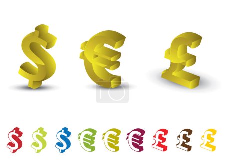Téléchargez les illustrations : Euro, livre et dollar signe, illustration vectorielle conception simple - en licence libre de droit
