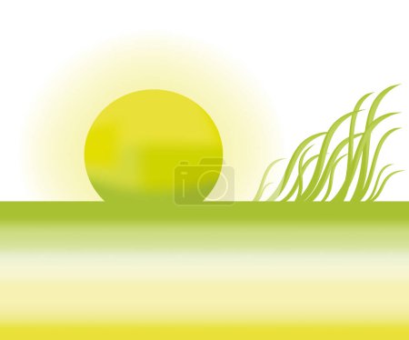 Téléchargez les illustrations : Coucher de soleil jaune sur le terrain, illustration vectorielle design simple - en licence libre de droit