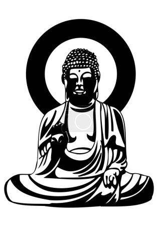 Ilustración de Buddha en el templo. ilustración en blanco y negro - Imagen libre de derechos