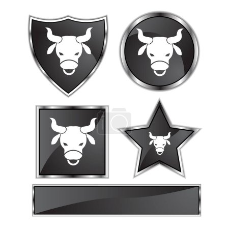 Téléchargez les illustrations : Ensemble de quatre icônes taureau noir - en licence libre de droit