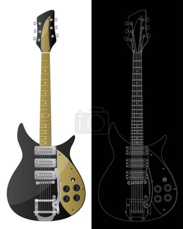 Téléchargez les illustrations : Guitare électrique avec deux couleurs noires différentes sur fond blanc, illustration vectorielle - en licence libre de droit