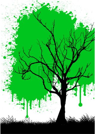 Téléchargez les illustrations : Arbre avec des feuilles vertes et un arbre sur fond blanc - en licence libre de droit