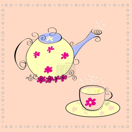 Illustration for Cup with teapot with flowers - Royalty Free Image