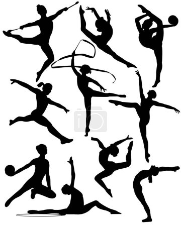 Téléchargez les illustrations : Silhouette vectorielle d'un gymnaste qui effectue un saut sur fond blanc. - en licence libre de droit