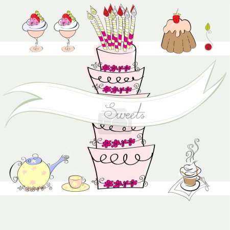 Illustration for Sweet cakes for your menu - Royalty Free Image