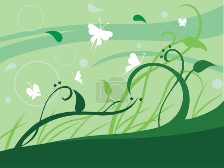 Illustration for Green grass with butterflies. - Royalty Free Image