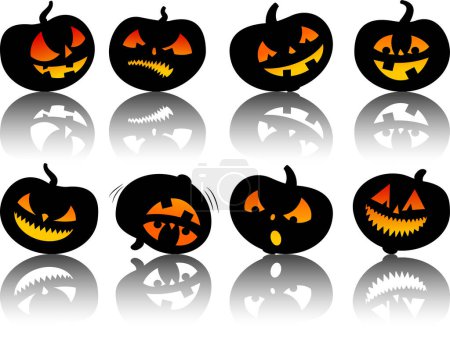Téléchargez les illustrations : Citrouilles halloween ensemble isolé sur fond blanc - en licence libre de droit