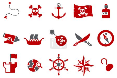 Téléchargez les illustrations : Ensemble d'icônes pirates et nautiques, style simple - en licence libre de droit