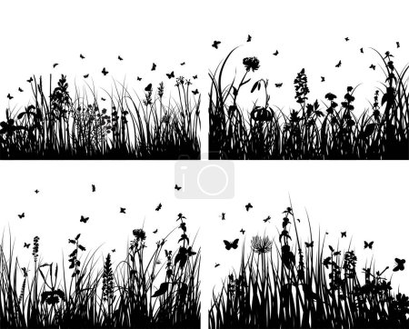 Téléchargez les illustrations : Ensemble vectoriel de silhouettes noires de fleurs - en licence libre de droit