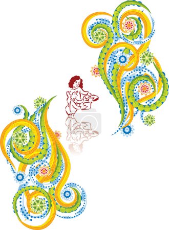 Ilustración de Vector abstracto ilustración floral con flores y pájaros - Imagen libre de derechos