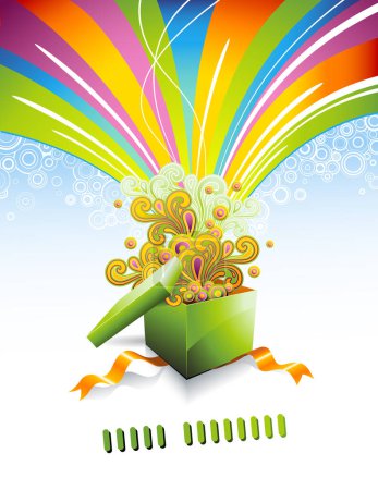 Téléchargez les illustrations : Boîte cadeau vectoriel coloré avec confettis. - en licence libre de droit
