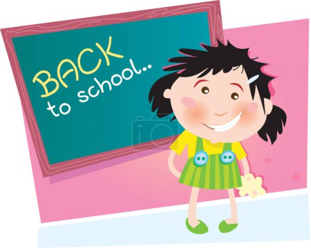 Illustration for Happy girl with back to school board - Royalty Free Image