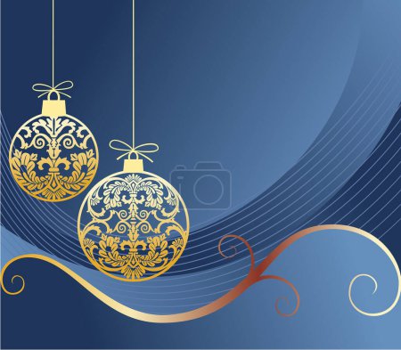 Téléchargez les illustrations : Joyeux Noël carte de vœux avec des boules d'or - en licence libre de droit