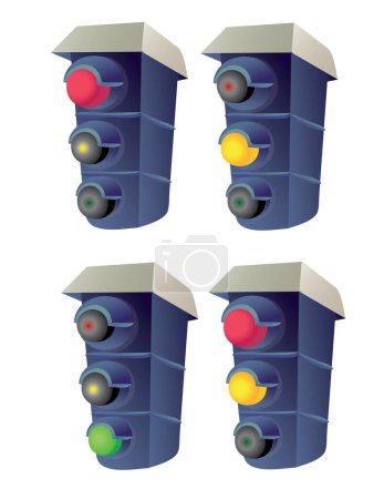 Ilustración de Cuatro esquemas diferentes incluyendo semáforos. Vector. - Imagen libre de derechos